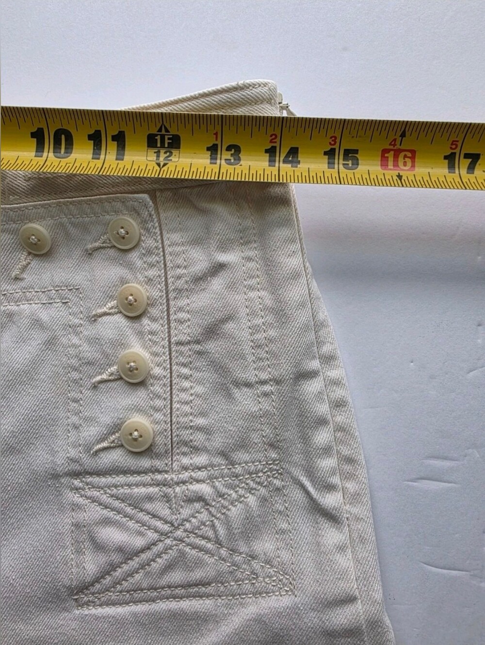 Tory Burch Button Detail Cropped Wide Leg Sailor Pants in Ivory Heavy Denim Sz 4 - Picture 7 of 15